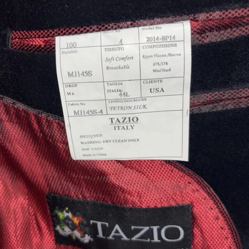 Tazio Italy Mens 44L Red Jacket Black Velvet Trim Tuxedo Blazer Holiday Formal - Picture 11 of 14